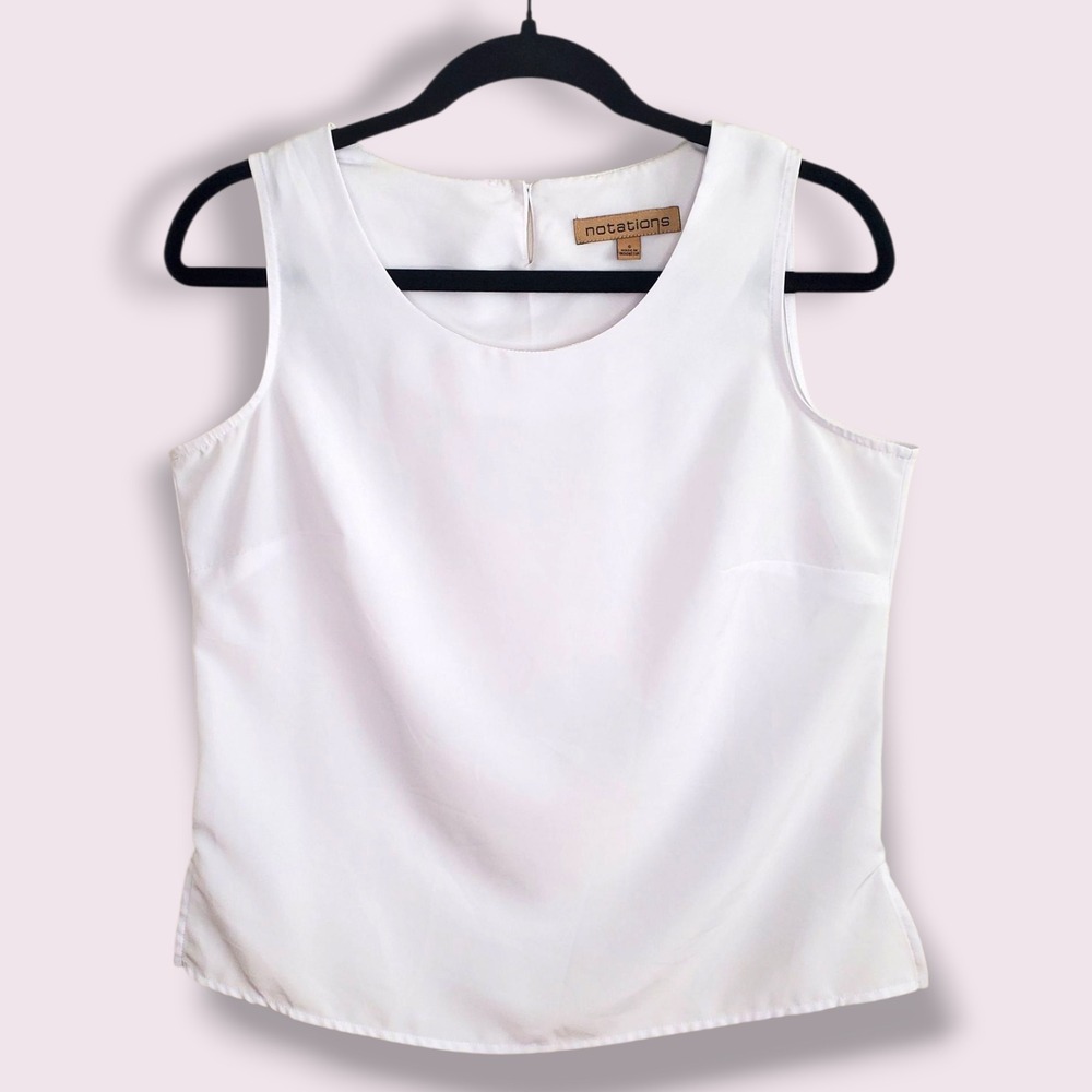 Notations Womens White Sleeveless Round Neck Zipper Back Tank‎ Top Size S